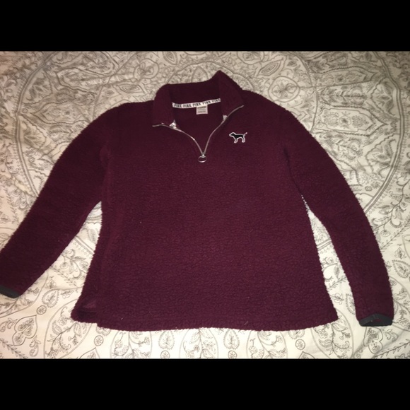 PINK Maroon Zip-Up Fleece Sweatshirt - Picture 2 of 4
